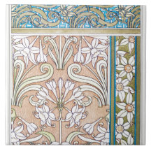Art nouveau daffodil Verneui têxtil arte floral