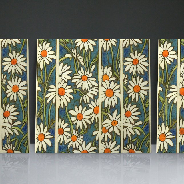 Art Nouveau Daisies Flores azuis sem solha (Criador carregado)