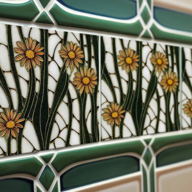 Art Nouveau Daisies Flores brancas e sem costura (Criador carregado)