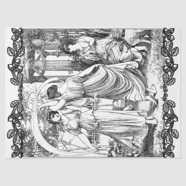 Art Nouveau Damas Dançando Papel Tecido de Decoupa (Frente )