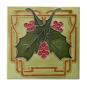 Art Nouveau Deco Holly Berries Natal Repro