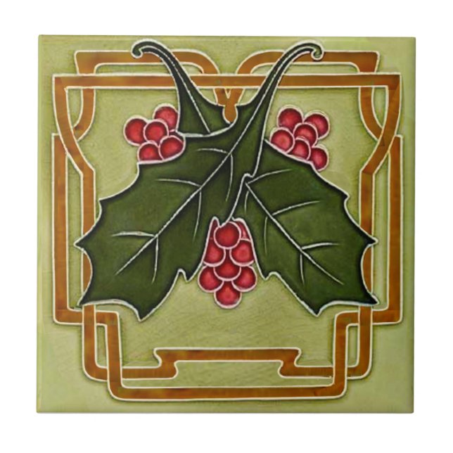 Art Nouveau Deco Holly Berries Natal Repro (Frente)