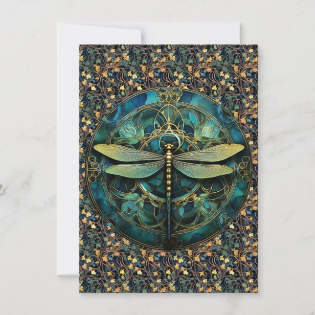 Art Nouveau Dragonfly on Note Card (Frente)
