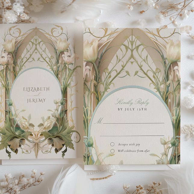 Art Nouveau Elegance: Cartão RSVP de Casamento Flo (Criador carregado)