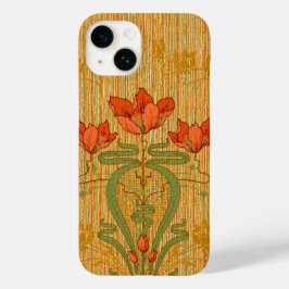 Art nouveau elegante papoila floral de ouro verde-