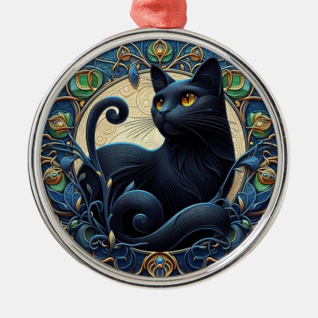 Art Nouveau Enfeites de natal de Gato Preto (Frente)