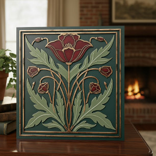 Art Nouveau Envelhecido Floral Papoula Mal-humorad