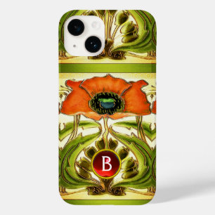 ART NOUVEAU ESTILIZOU MONOGRAMA VERDE VERMELHA DE 