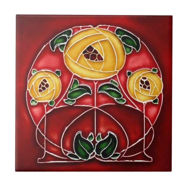 Art Nouveau Estilo Amarelo e Vermelho Cerâmica (Frente)