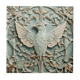 Art Nouveau Faux Alivio Bird Pastel Mint