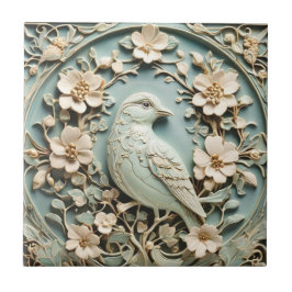 Art Nouveau Faux Alivio Bird & Spring Flowers Mint
