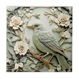 Art Nouveau Faux Alivio Blackbird Bird Pastel Mint