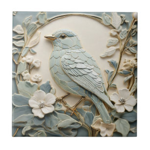 Art Nouveau Faux Alivio Bluebird Bird Mint Esquerd
