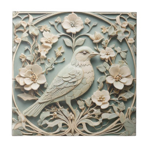 Art Nouveau Faux Alivio Direita Flor De Aves