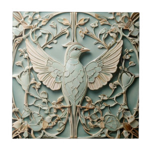 Art Nouveau Faux Alivio Direita Pássaro Mint