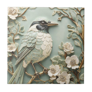 Art Nouveau Faux Alivio Direito Magpie Bird Mint
