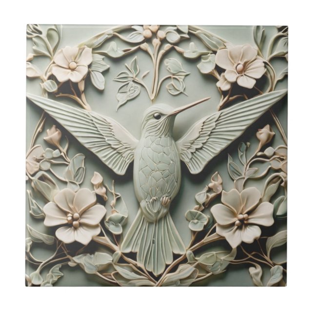 Art Nouveau Faux Alivio Direito Pássaro Hummingbir (Frente)