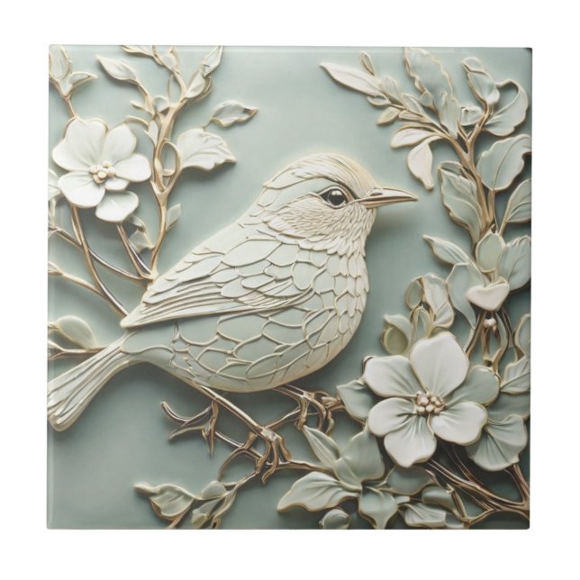 Art Nouveau Faux Alivio Direito Wren Bird Mint (Frente)
