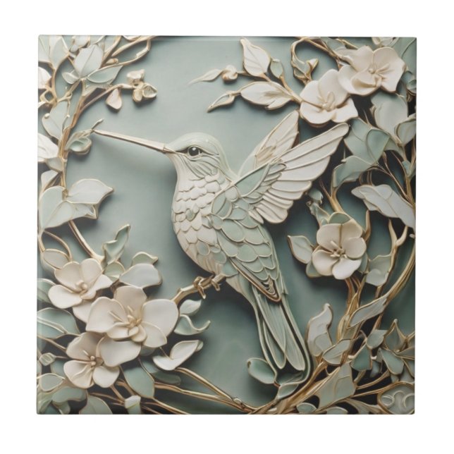Art Nouveau Faux Alivio Esquerdo Hummingbird Bird  (Frente)