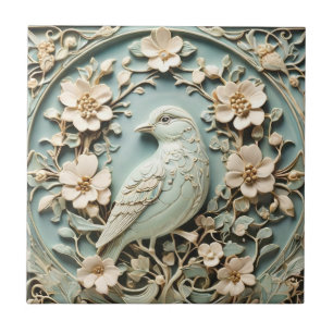 Art Nouveau Faux Alivio Esquerdo Pássaro Palmita