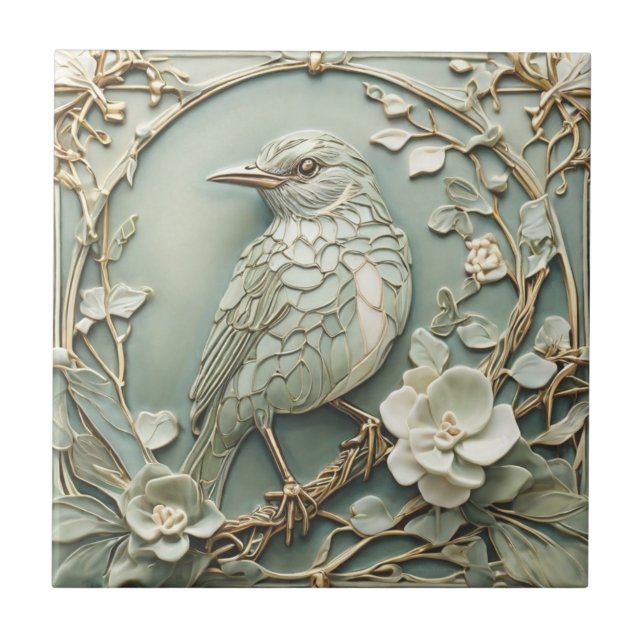 Art Nouveau Faux Alivio Esquerdo Starling Bird Sag (Frente)