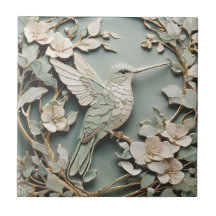 Art Nouveau Faux Alivio Hummingbird Bird Mint