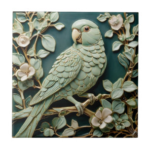 Art Nouveau Faux Alivio L Parakeet Bird Teal Green