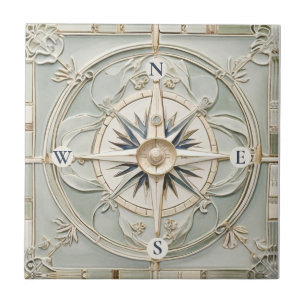 Art Nouveau Faux Alivio Náutico Compass Rosa