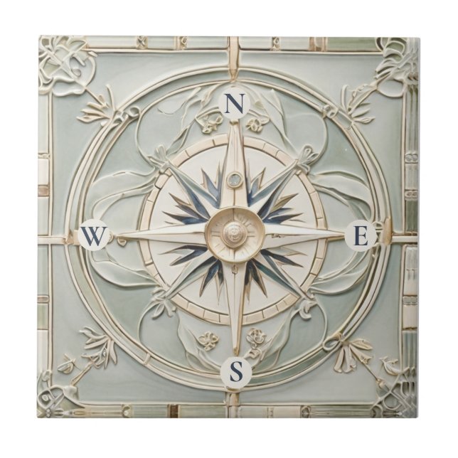 Art Nouveau Faux Alivio Náutico Compass Rosa (Frente)