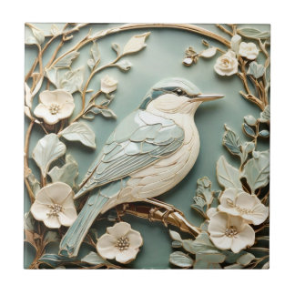 Art Nouveau Faux Alivio Nuthatatch Pássaro Direto