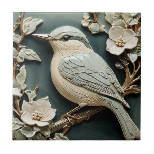 Art Nouveau Faux Alivio Nuthatch Bird L Turquoise