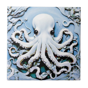 Art Nouveau Faux Alivio Octopus - Azul e Branco