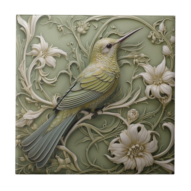 Art Nouveau Faux Alivio Sage Green Hummingbird (Frente)
