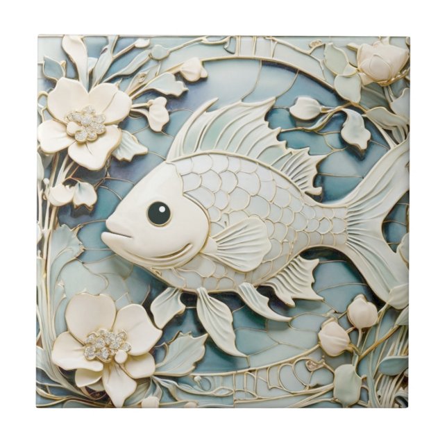 Art Nouveau Faux Alivio Sea Ocean Fish Deixado vir (Frente)