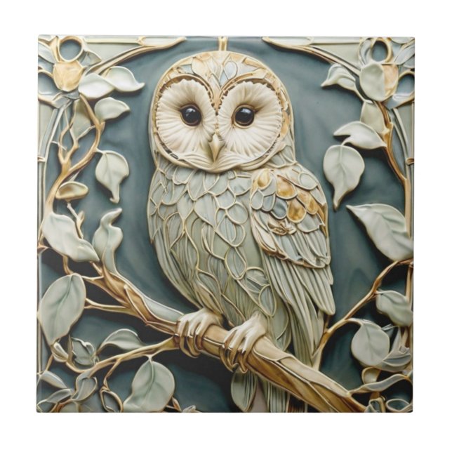 Art Nouveau Faux Alivio Tawny Owl Woodland Bird (Frente)