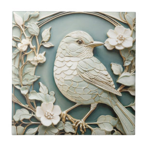 Art Nouveau Faux Alivio Wren Bird Mint