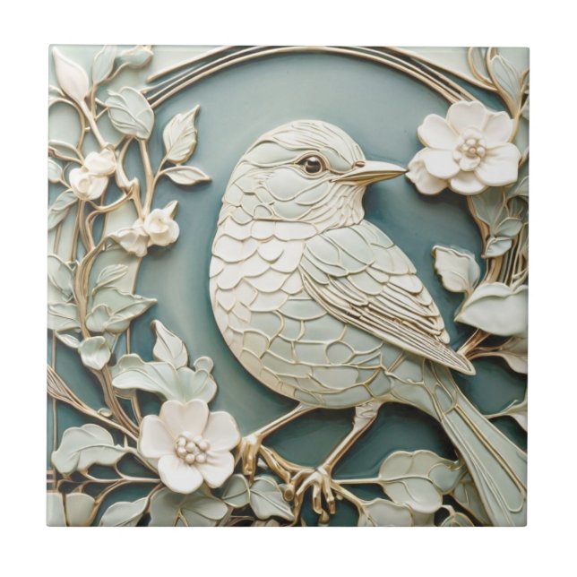 Art Nouveau Faux Alivio Wren Bird Mint (Frente)