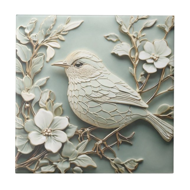 Art Nouveau Faux Alivio Wren Bird Vintage Mint (Frente)