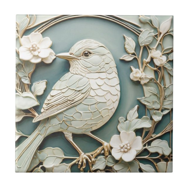 Art Nouveau Faux Alivio Wren Bird Virado à Esquerd (Frente)