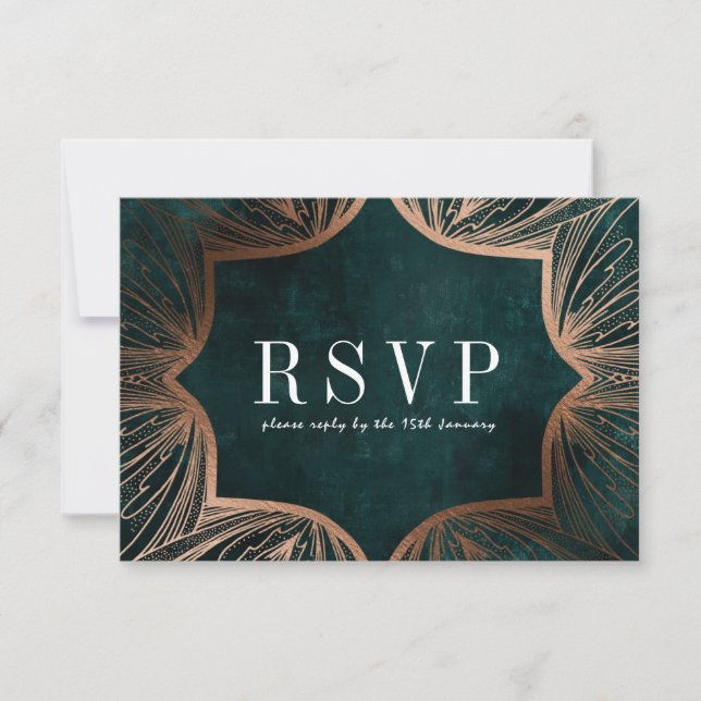 Art Nouveau faux gold Wedding RSVP Card, (Frente)