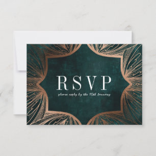 Art Nouveau faux gold Wedding RSVP Card,