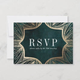 Art Nouveau faux gold Wedding RSVP Card,