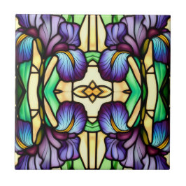 Art Nouveau Faux Vidro Púrpura Flores Iris