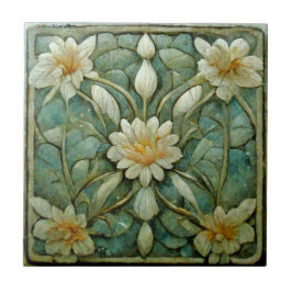 Art Nouveau, Floral Branco Francês, Belo Azul