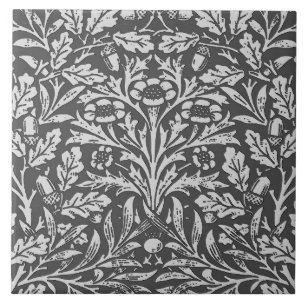 Art Nouveau Floral Damask, Cinza Prata / Cinza
