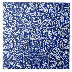 Art Nouveau Floral Damask, Cobalt Blue e White 