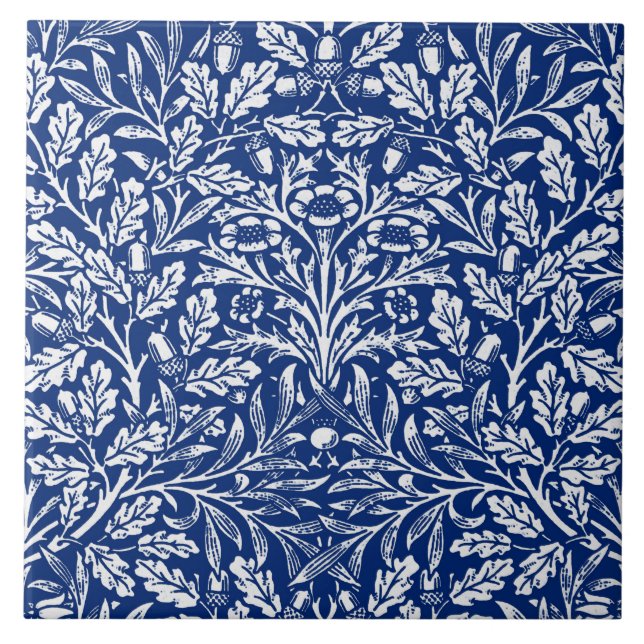 Art Nouveau Floral Damask, Cobalt Blue e White  (Frente)