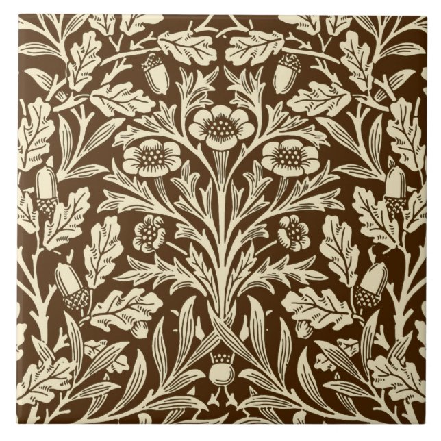Art Nouveau Floral Damask, Dark Brown e Beige (Frente)