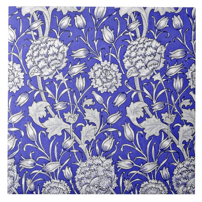 Art Nouveau Floral Patterno, Indigo e Branco, (Frente)