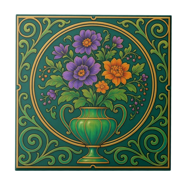 Art Nouveau Floral Vase Ceramic Tile (Frente)